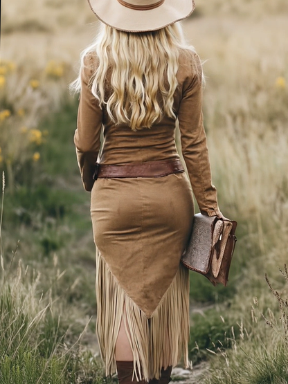 Valencia | Robe en daim avec franges
