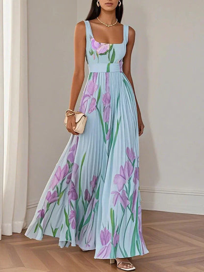 Robe Longue Plissée en Mousseline - Élégance Intemporelle