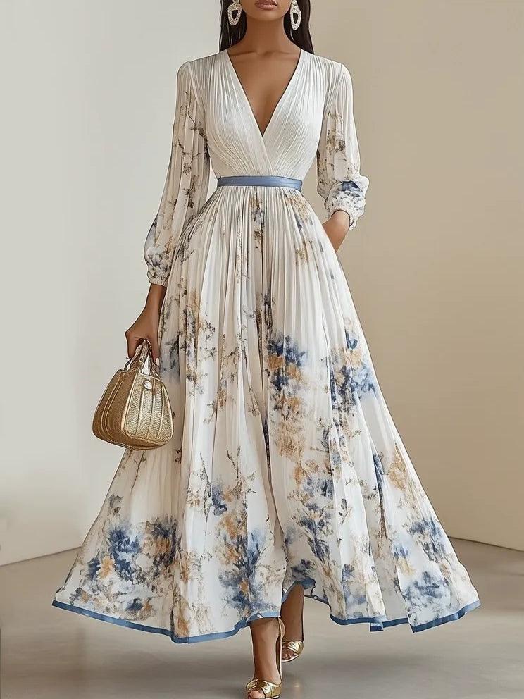 Amalia | Robe Maxi à Manches Ballon en Chiffon Blanc