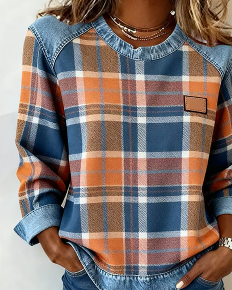 Anna | Sweat avec Patchwork à Carreaux