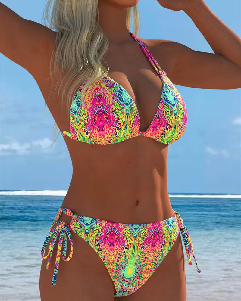 Bikini avec imprimé à halter en plusieurs couleurs