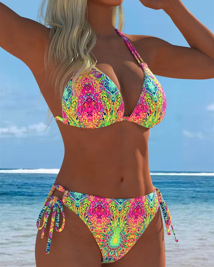 Bikini avec imprimé à halter en plusieurs couleurs