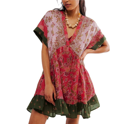 Robe Bohémienne Col V - Élégance Intemporelle