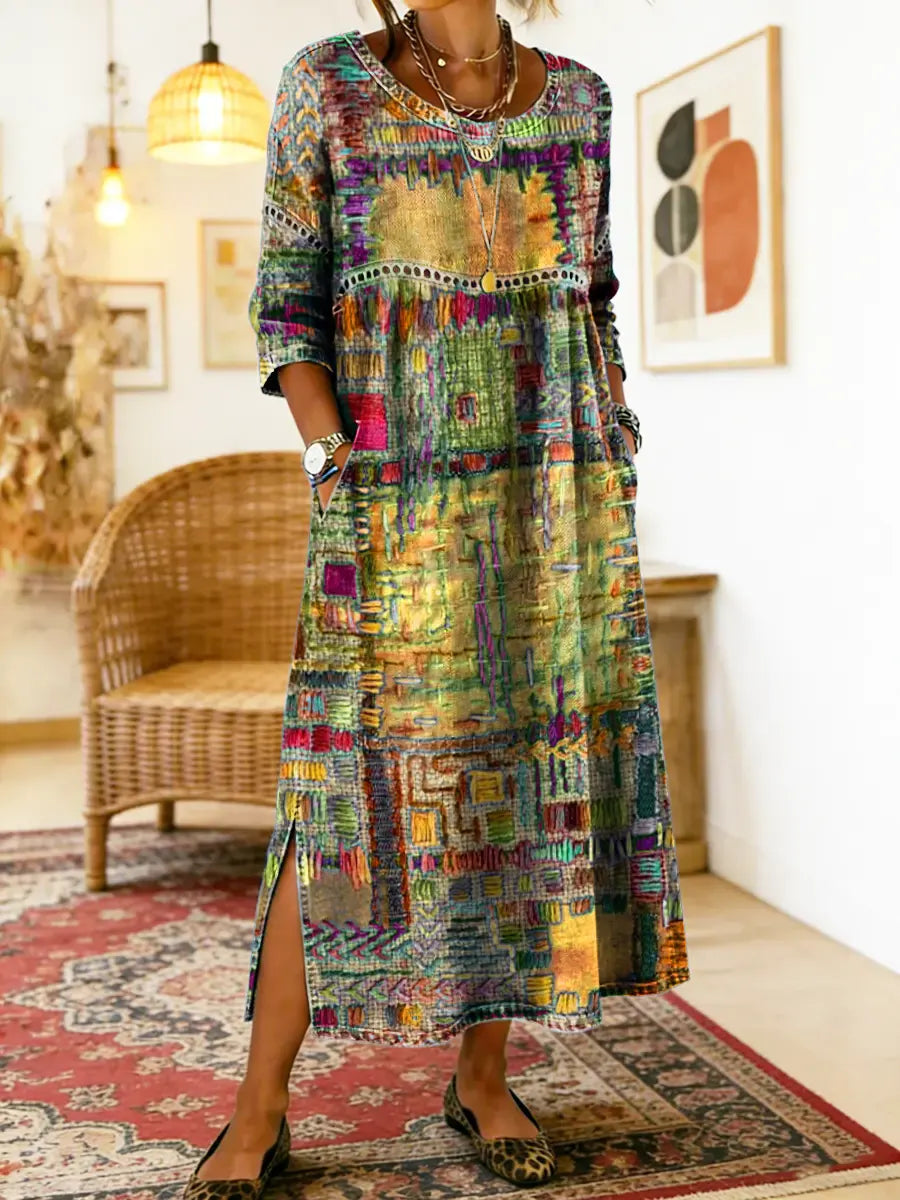 Manuela | Robe en Jean avec Patchwork Ethnique