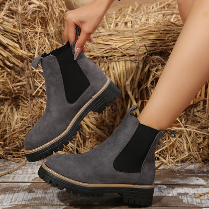 Bottines pour femmes en couleur unie avec semelle épaisse