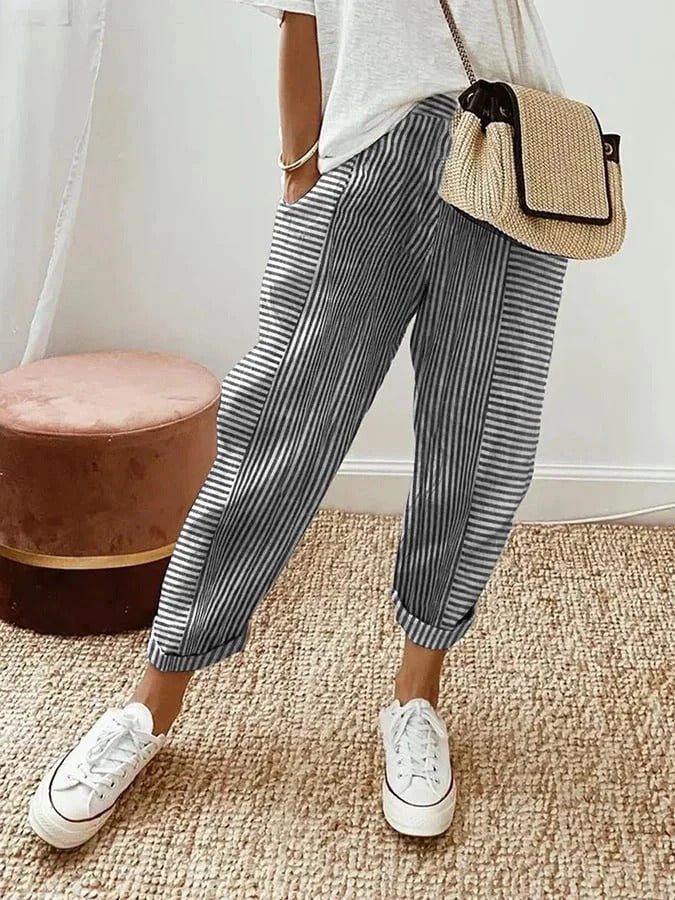 Celia | Pantalons en Coton Rayés Classiques