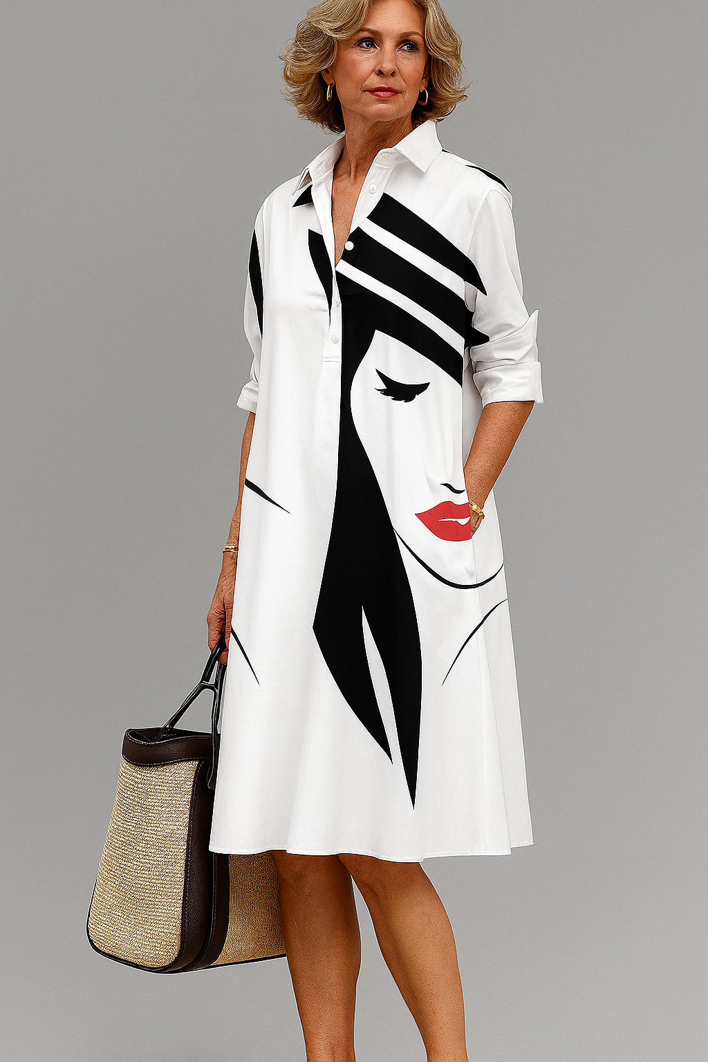 Bella | Robe midi élégante avec col anti-soleil
