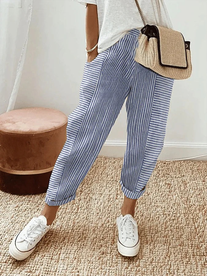 Celia | Pantalons en Coton Rayés Classiques