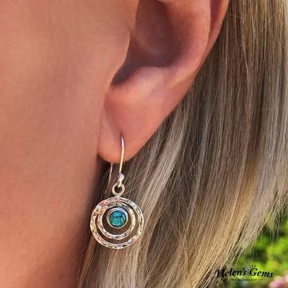 Boucles d'oreilles Boho Saturne avec pierre turquoise en argent et or