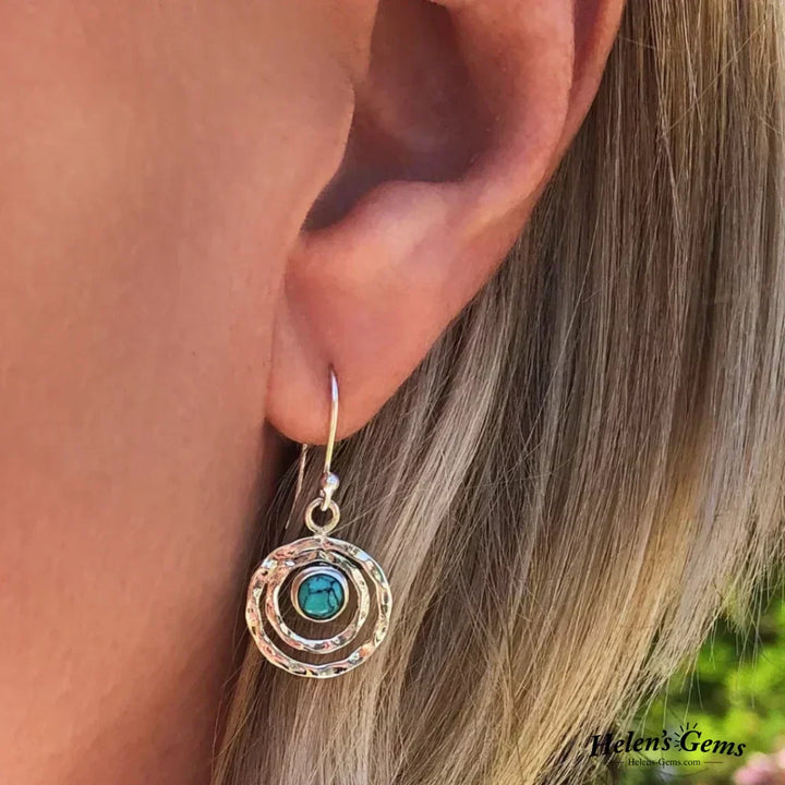 Boucles d'oreilles Boho Saturne avec pierre turquoise en argent et or