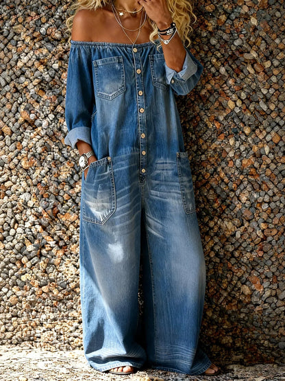 Noa | Salopette en Denim avec Décolleté Off-Shoulder