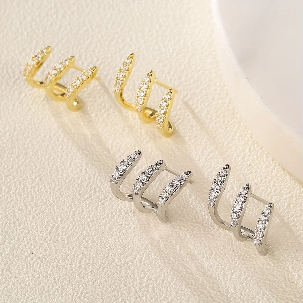 Boucles d'oreilles élégantes en strass à trois griffes