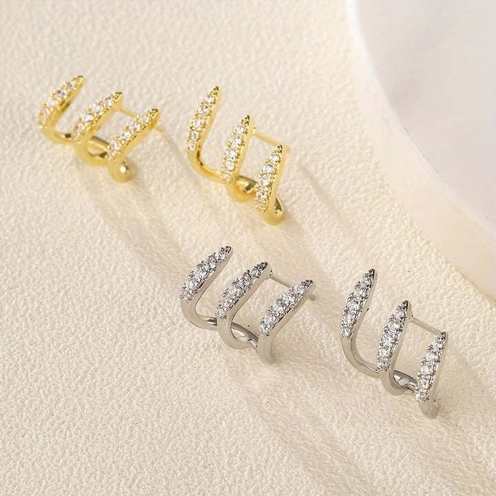 Boucles d'oreilles élégantes en strass à trois griffes