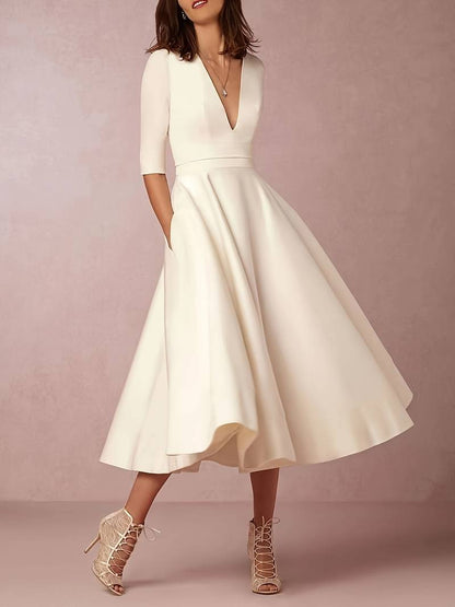 Faye | Robe d'invitée de Mariage Blanc pour femme | Midi