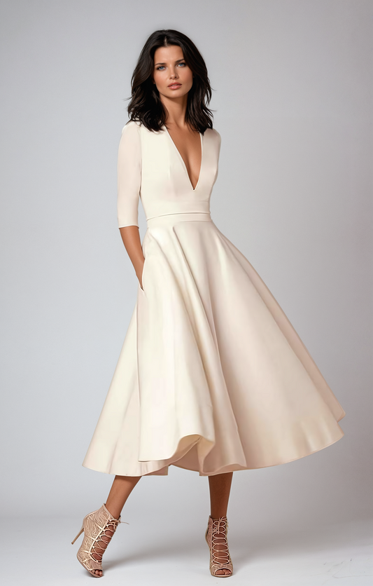 Faye | Robe d'invitée de Mariage Blanc pour femme | Midi