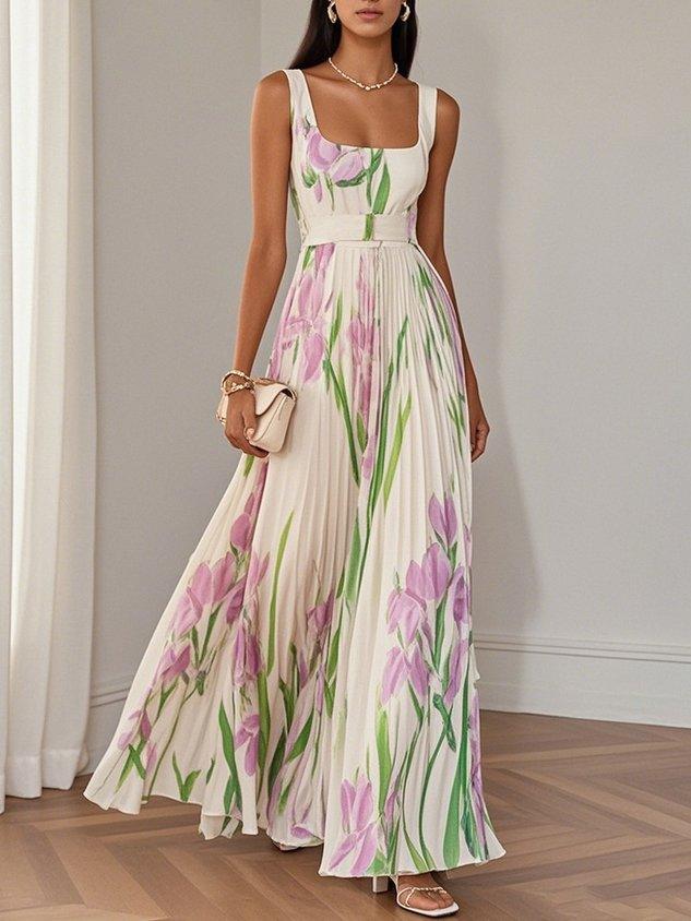 Robe Longue Plissée en Mousseline - Élégance Intemporelle