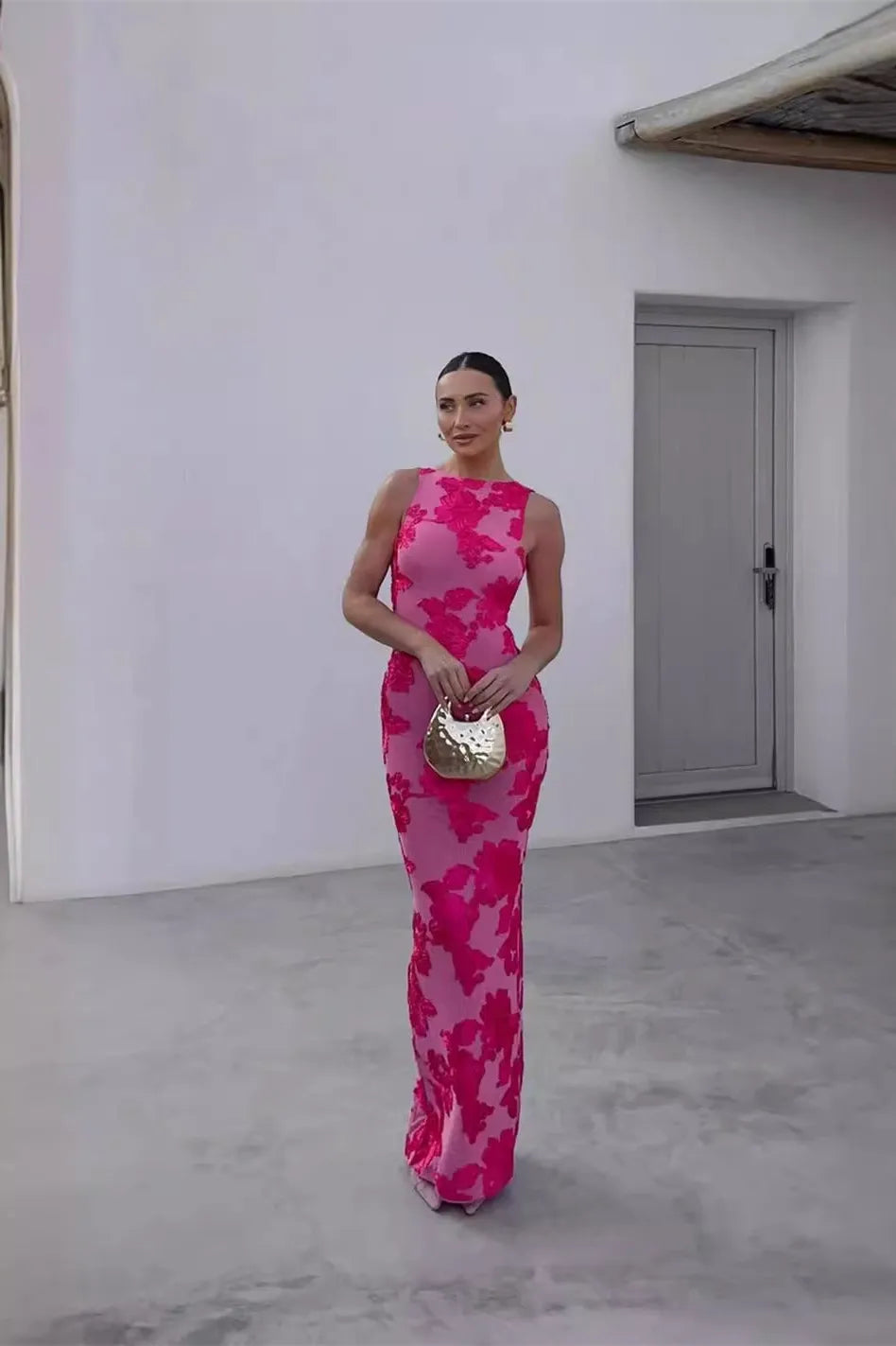 Calliope - Robe Maxi en Maille avec Applications Florales