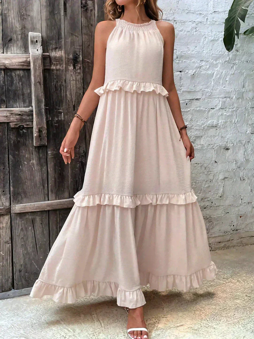 Ilona - Robe Halter avec Volants et Poches Maxi