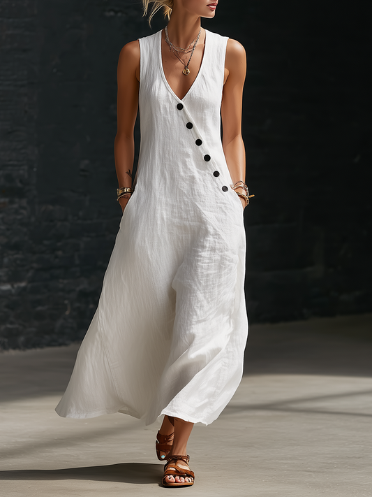 Robe Maxi Donna Boutonnée Fluide - Élégance Minimaliste Quotidienne