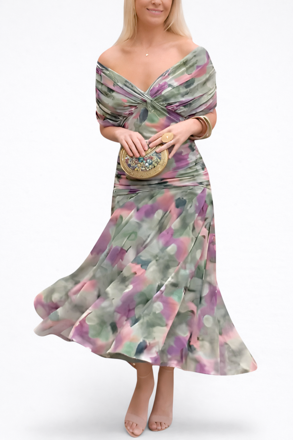 Velora™ | Robe Fleurie Longue avec Décolleté en V