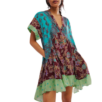 Robe Bohémienne Col V - Élégance Intemporelle