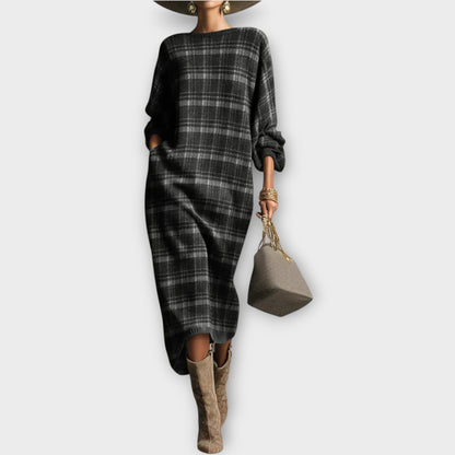 Robe Midi en Tricot à Carreaux