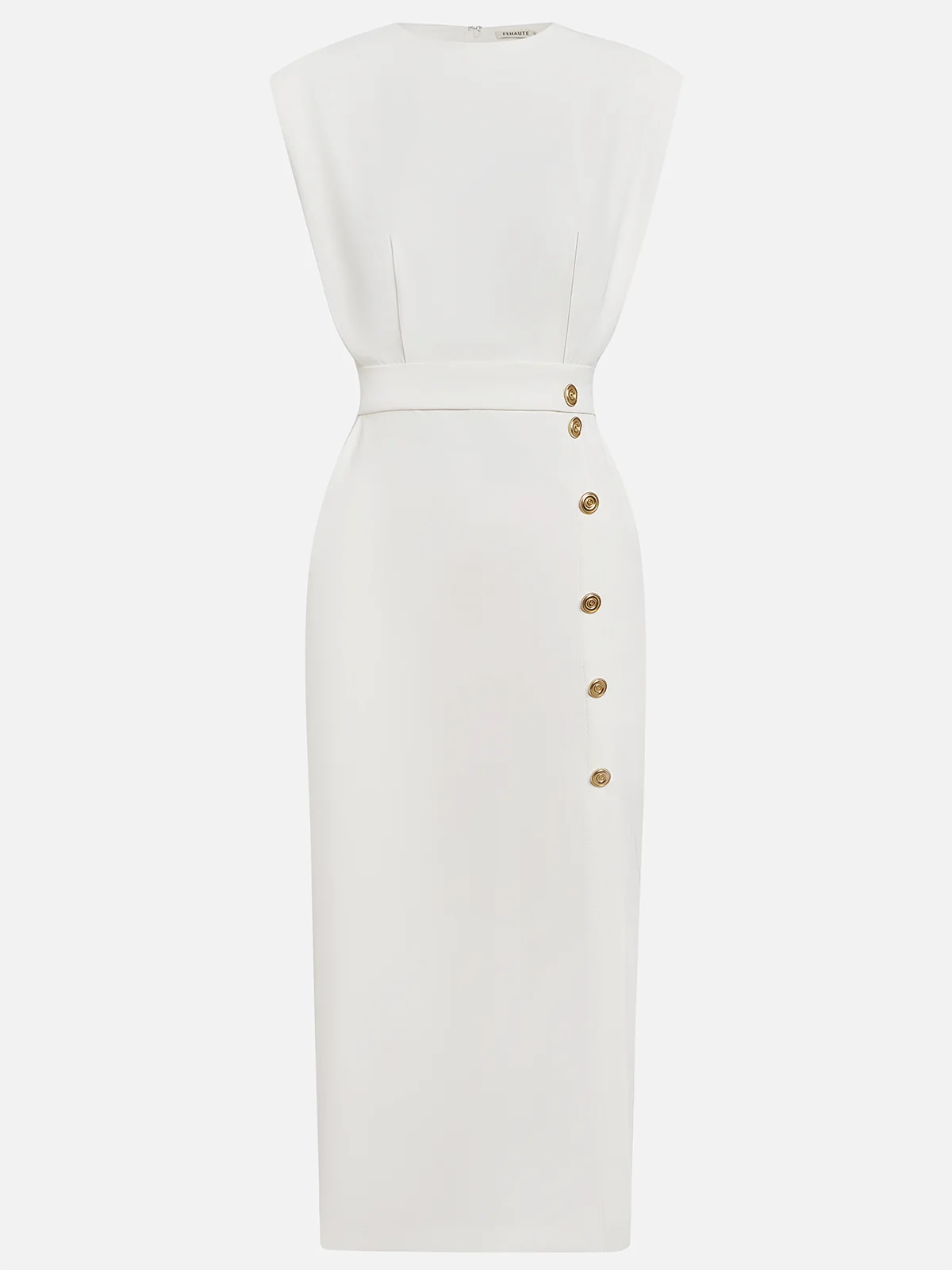 Malene™ | Robe Midi Unie avec Ouverture de Boutons et Col Rond
