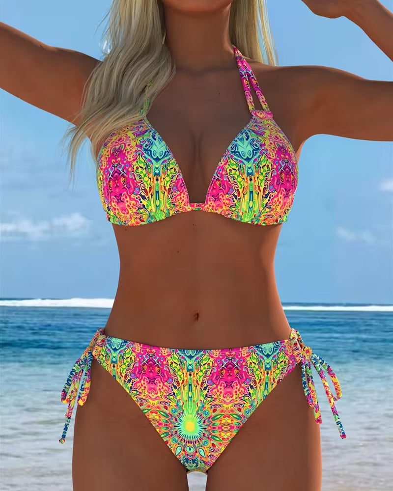 Bikini avec imprimé à halter en plusieurs couleurs