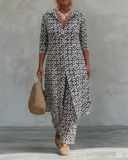 Sara | Ensemble Tunique à Imprimé Géométrique Bohémien et Pantalons à Jambes Larges