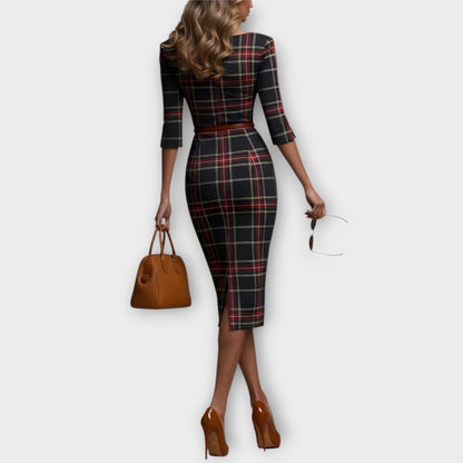 Robe Midi Crayon Élégante à Carreaux