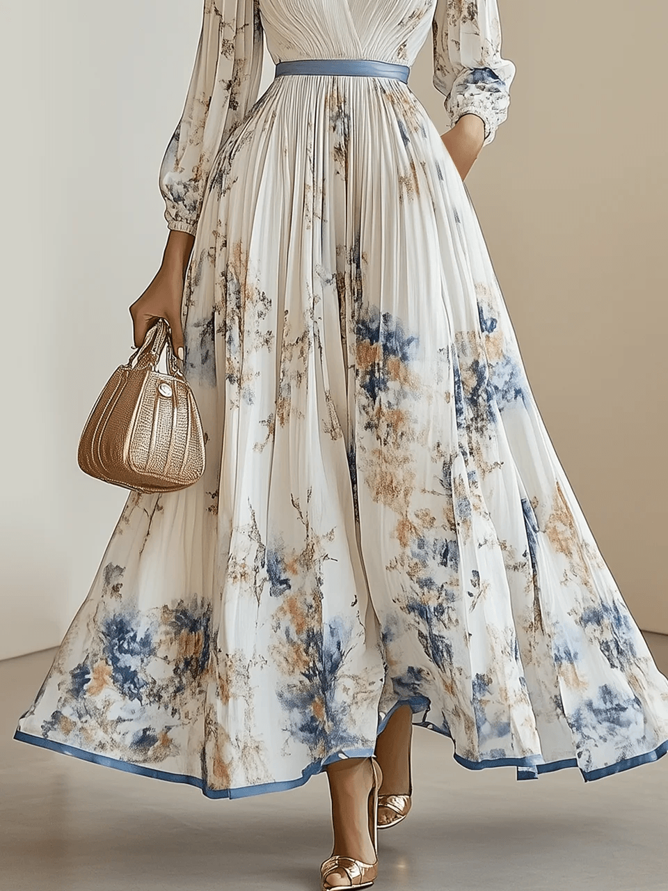 Amalia | Robe Maxi à Manches Ballon en Chiffon Blanc