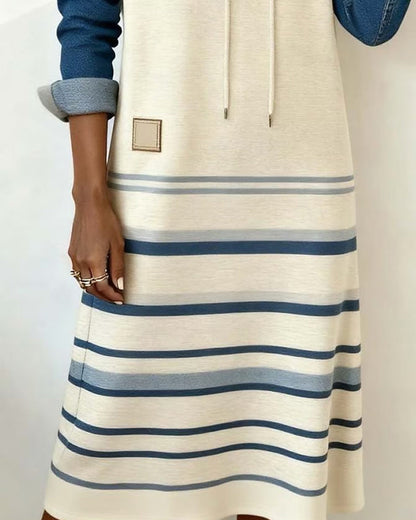 Robe à Capuche Rayée et Mélange de Couleurs