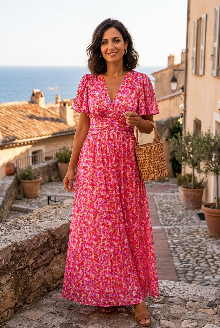 Élina – Robe longue fluide avec motifs floraux