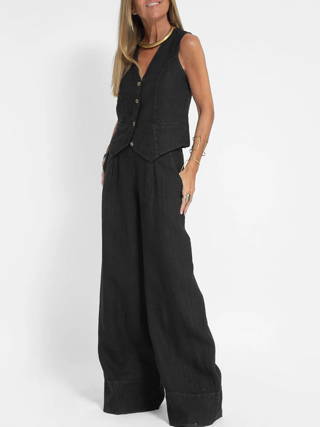 Aira - Ensemble de Gilet Boutonné & Pantalons Amples