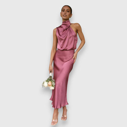 Daisy | Robe Halter en Satin Élégante