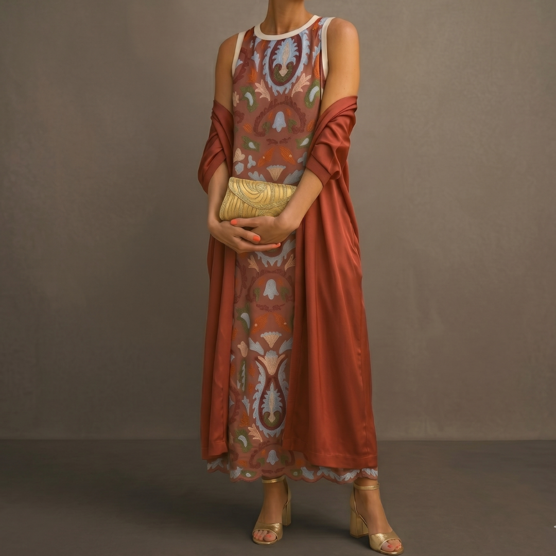 Daniela™ | Robe Longue Imprimée avec Gilet Coordonné