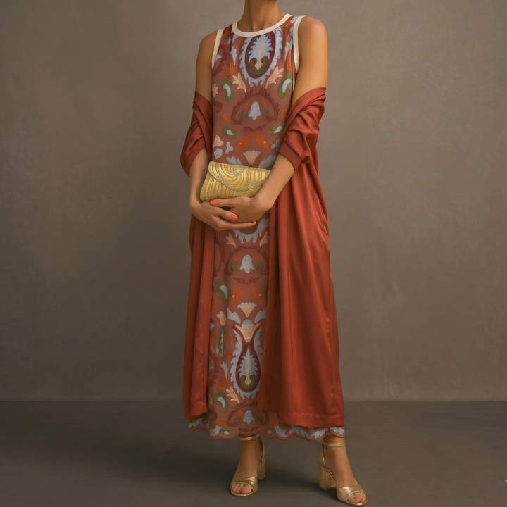 Daniela™ | Robe Longue Imprimée avec Gilet Coordonné
