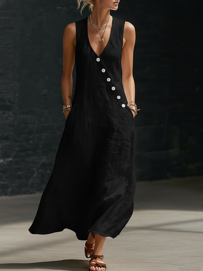 Robe Maxi Donna Boutonnée Fluide - Élégance Minimaliste Quotidienne