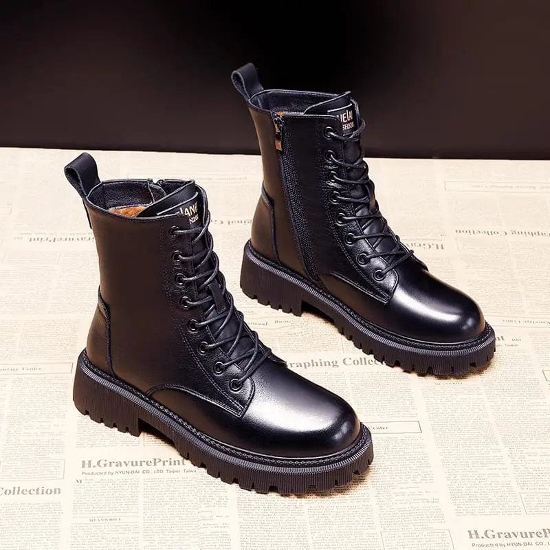 Bottes en Cuir Noir Poli