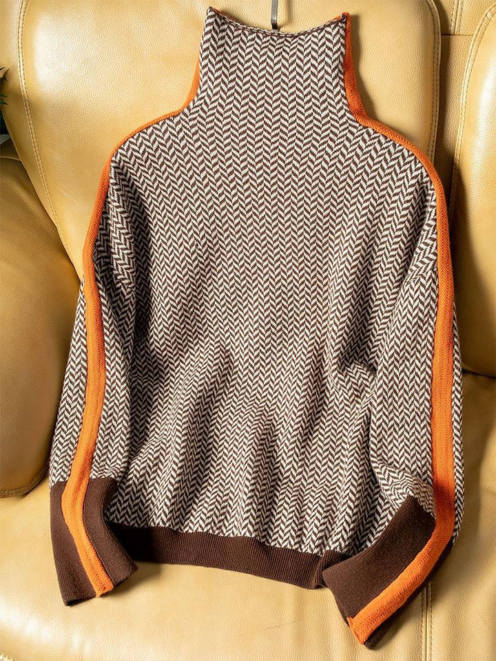 Élise | Pull à col montant avec des rayures contrastées distinctives