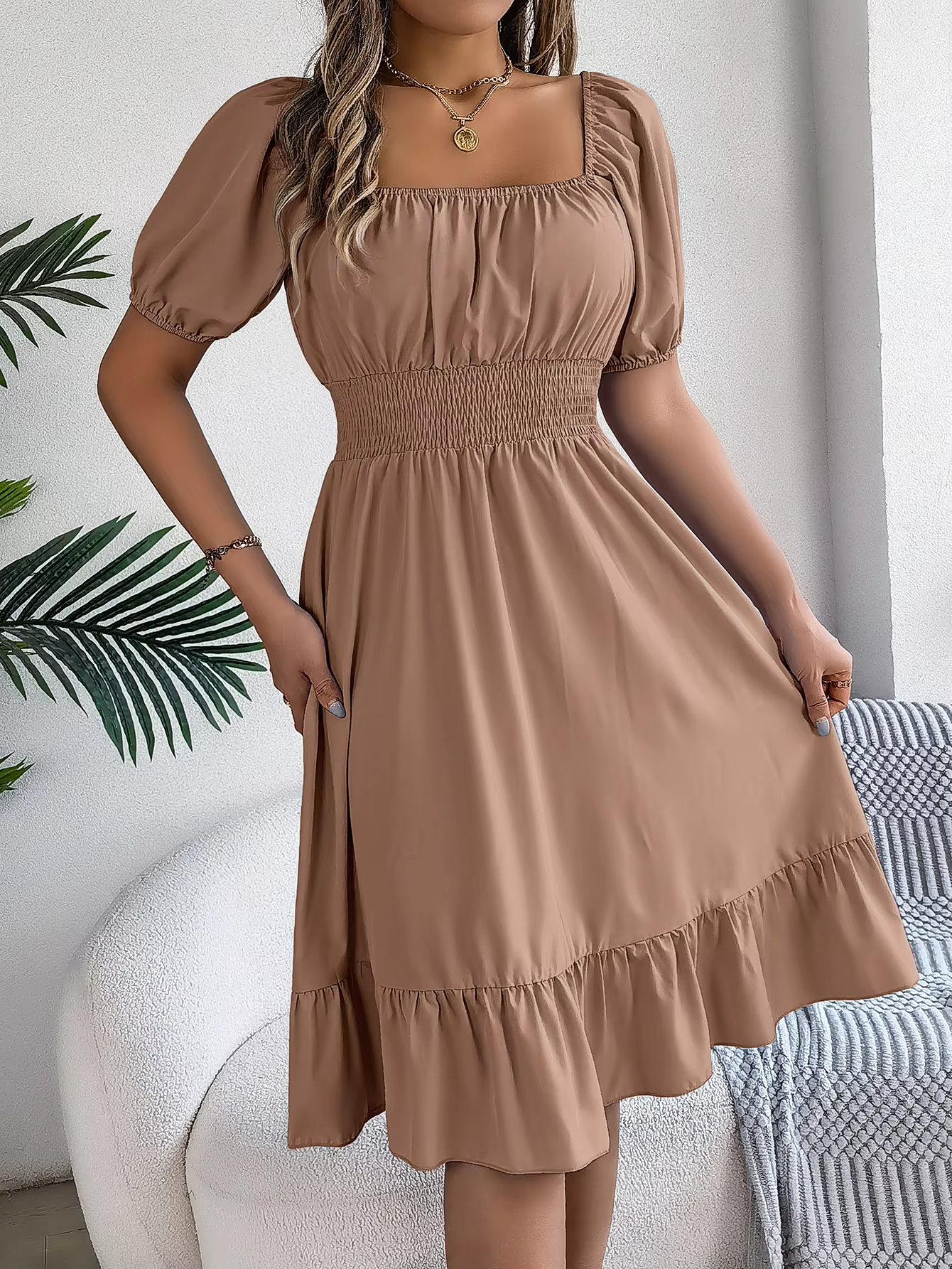 Riley™ - Robe en Lin à Manches Courtes et Décolleté en V Élégant