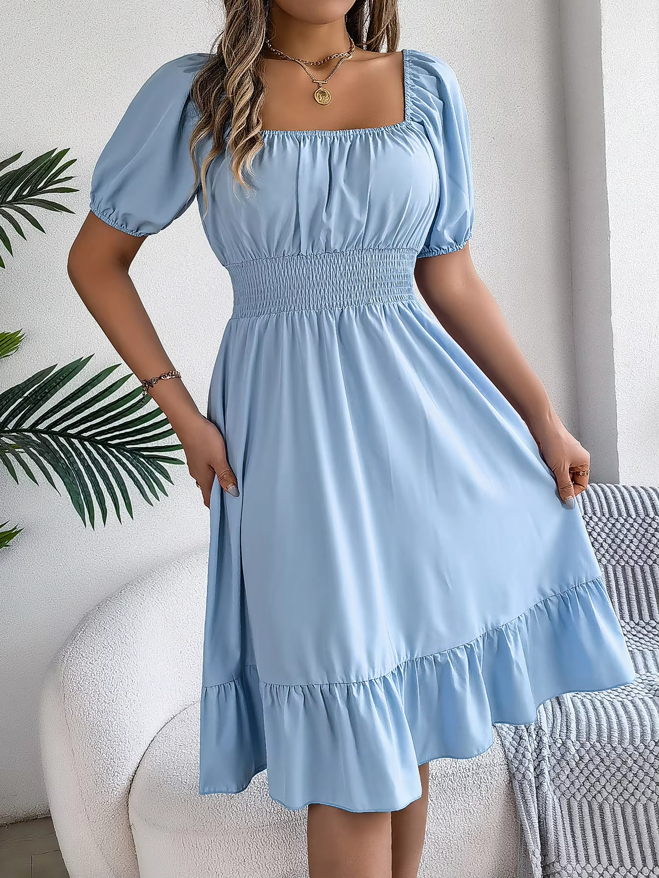 Riley™ - Robe en Lin à Manches Courtes et Décolleté en V Élégant