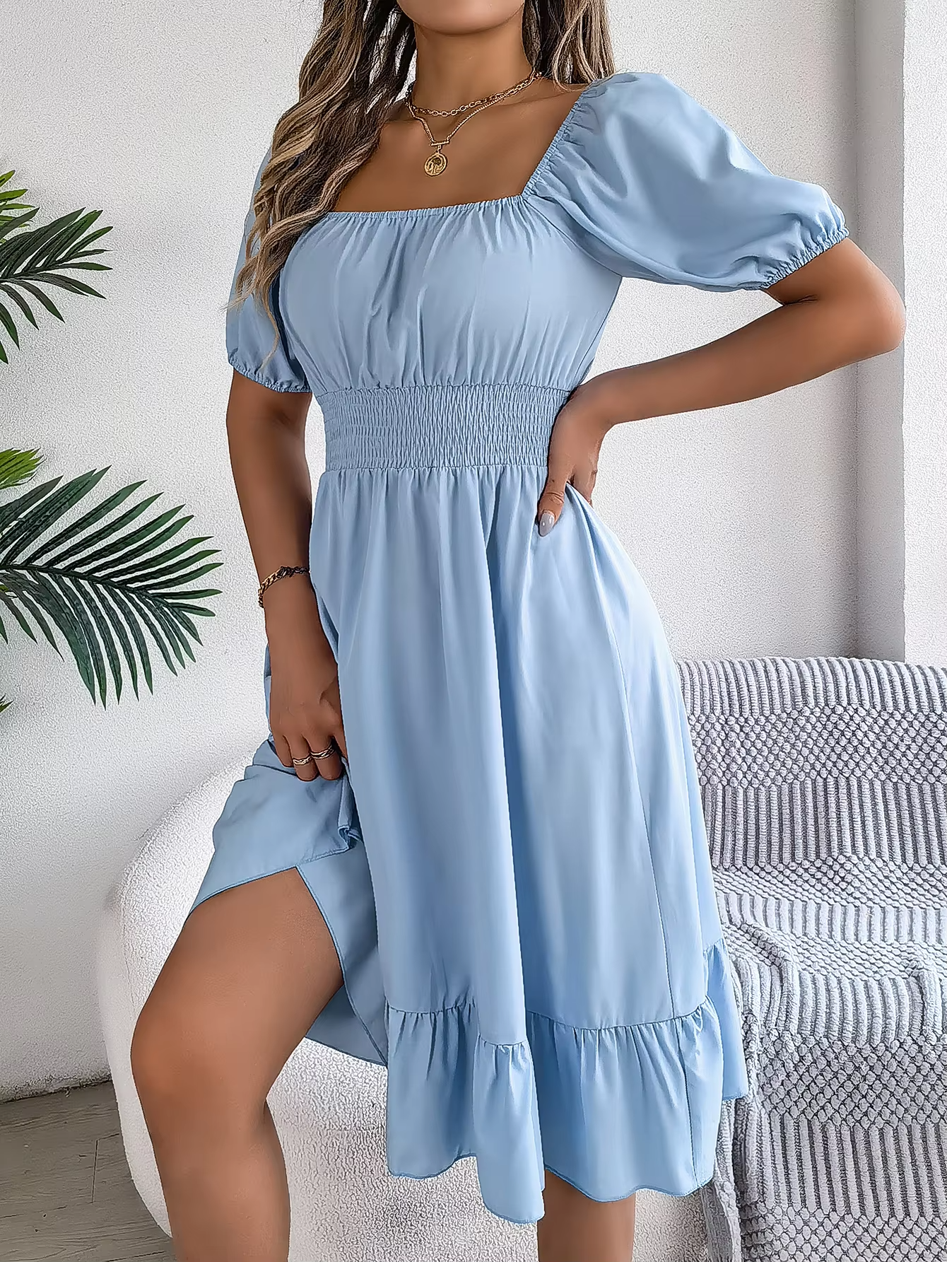 Riley™ - Robe en Lin à Manches Courtes et Décolleté en V Élégant