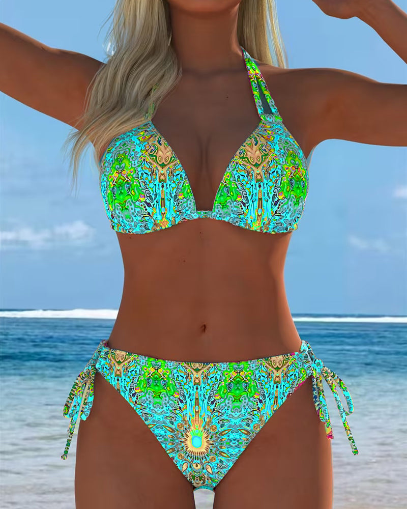 Bikini avec imprimé à halter en plusieurs couleurs