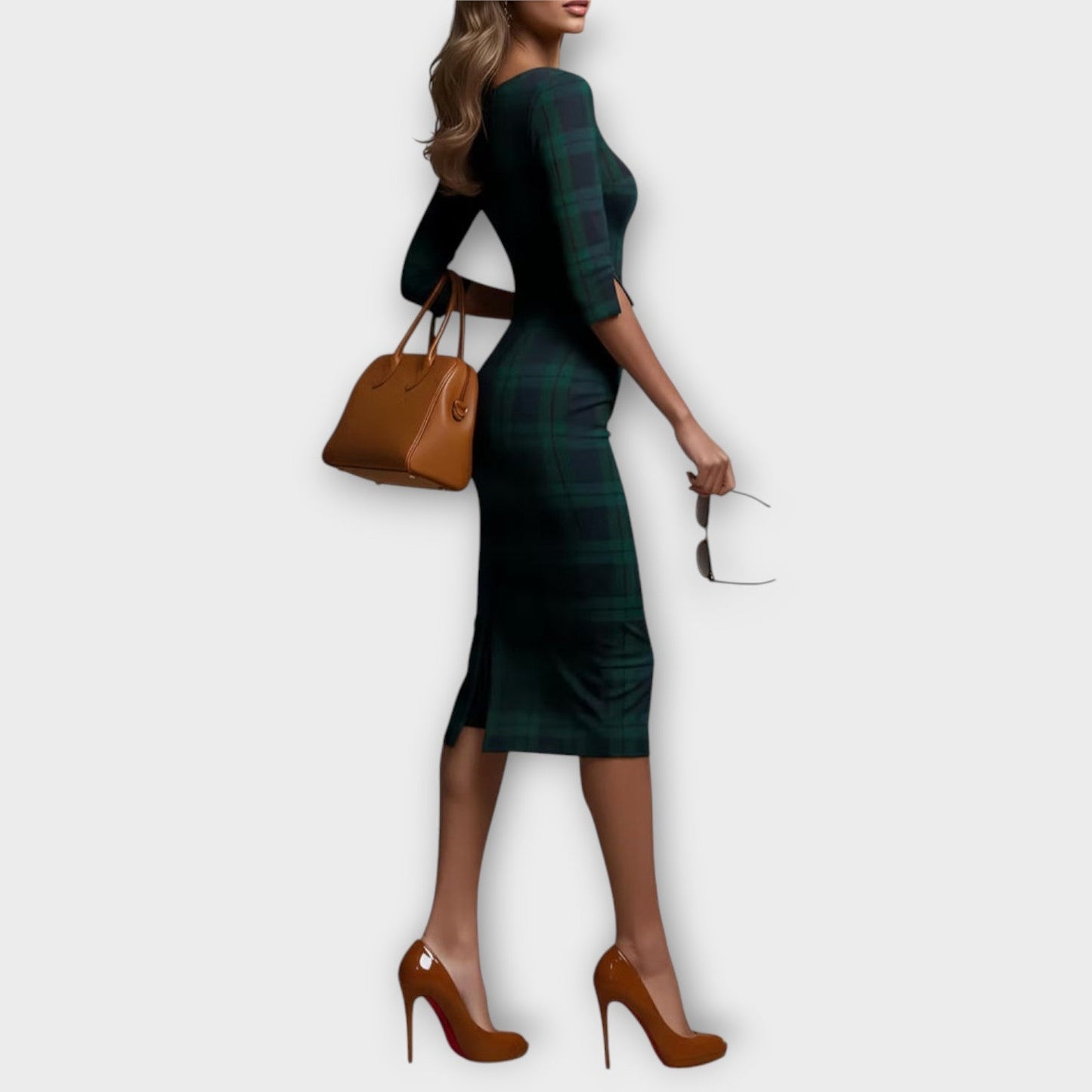Robe Midi Crayon Élégante à Carreaux