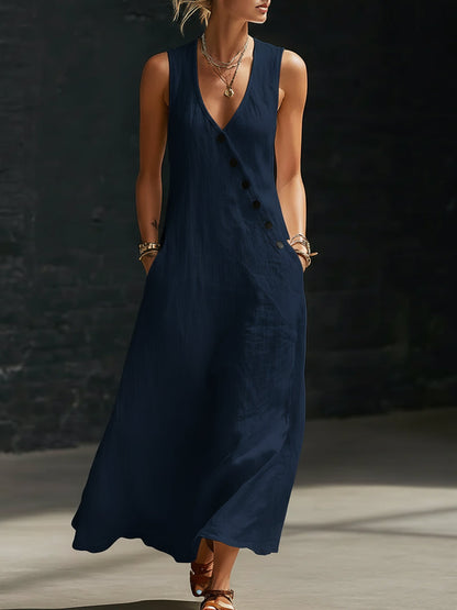 Robe Maxi Donna Boutonnée Fluide - Élégance Minimaliste Quotidienne