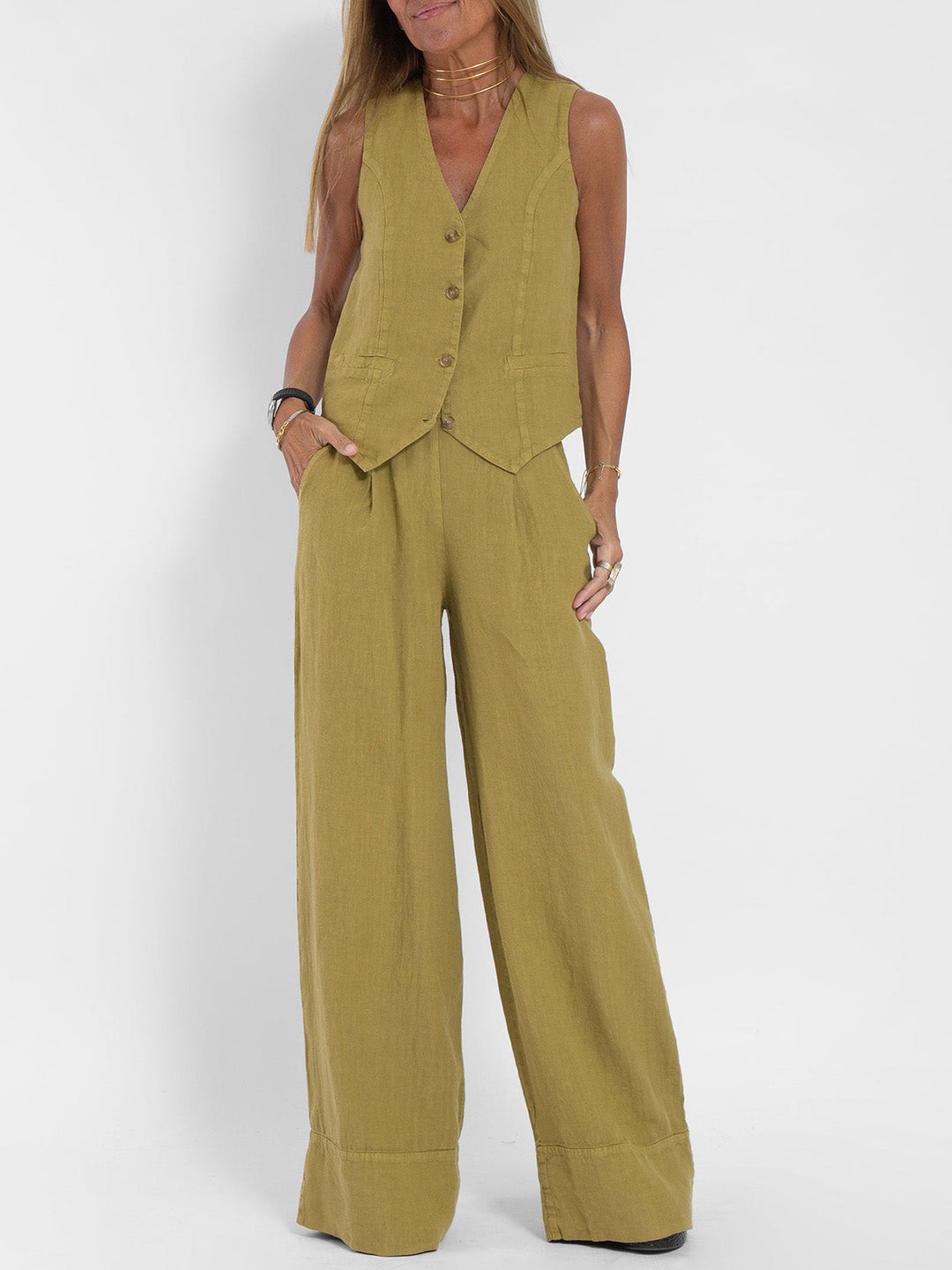 Aira - Ensemble de Gilet Boutonné & Pantalons Amples