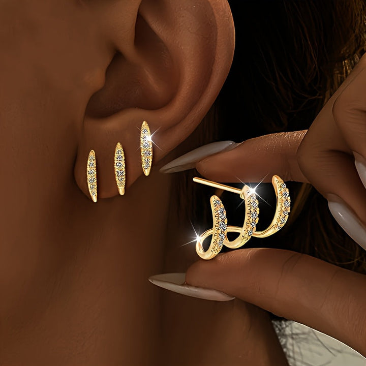 Boucles d'oreilles élégantes en strass à trois griffes