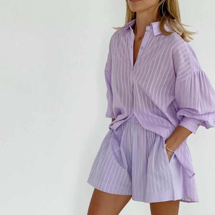 Yselia - Ensemble Chemise Boutonnée et Shorts Léger