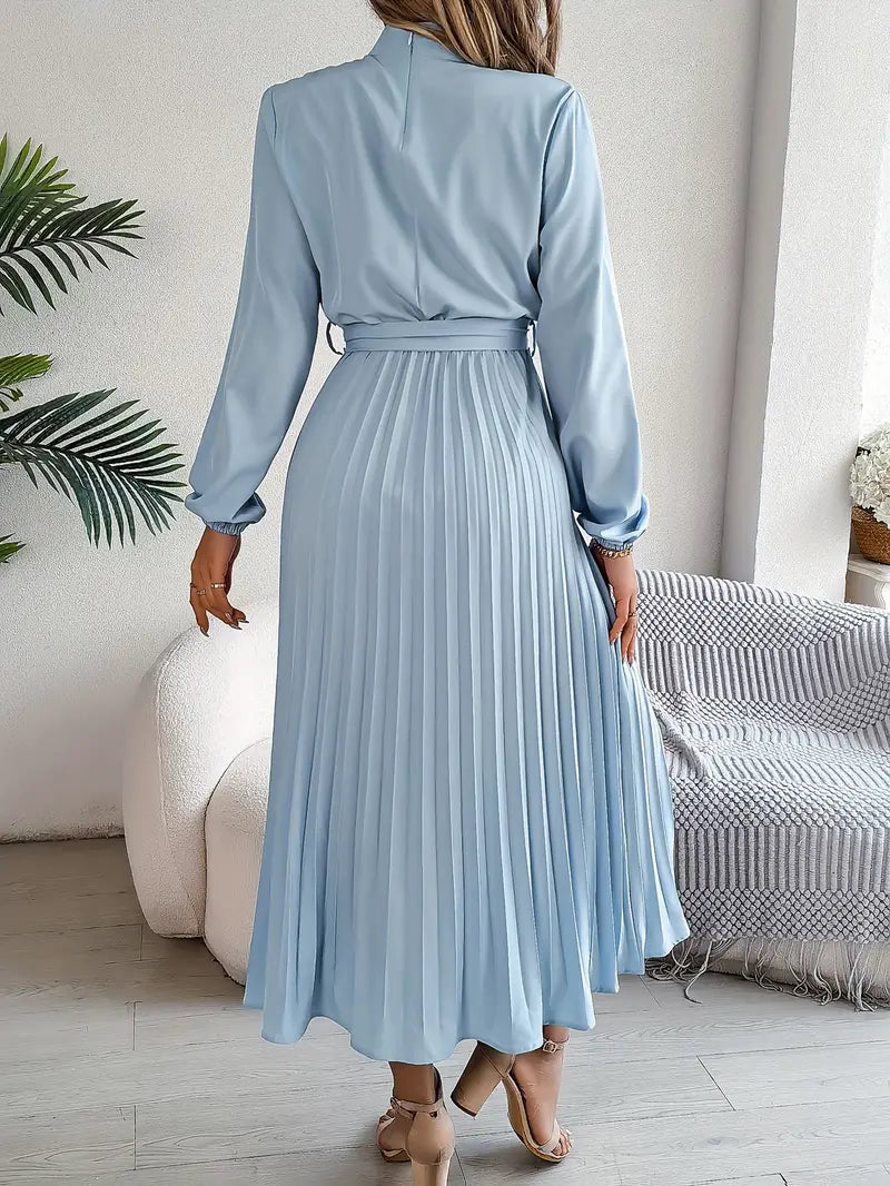 Robe Midi Plissée à Manches Longues pour Femmes avec Ceinture